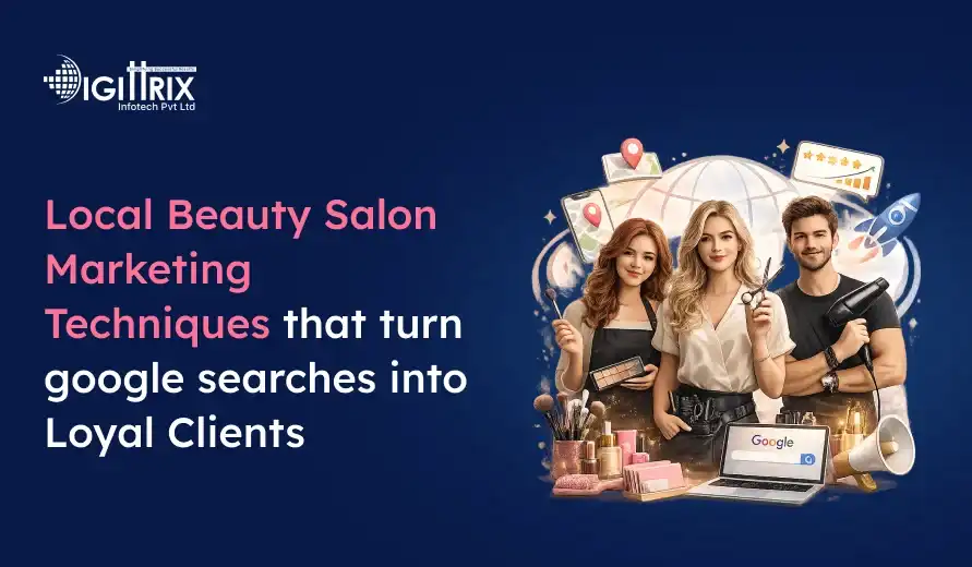 Digital marketing for local beauty salons turning Google searches into loyal clients, featuring stylists and beauty tools.