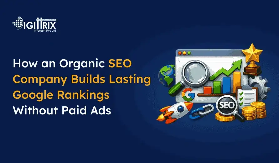  A graphic with SEO icons and text: 