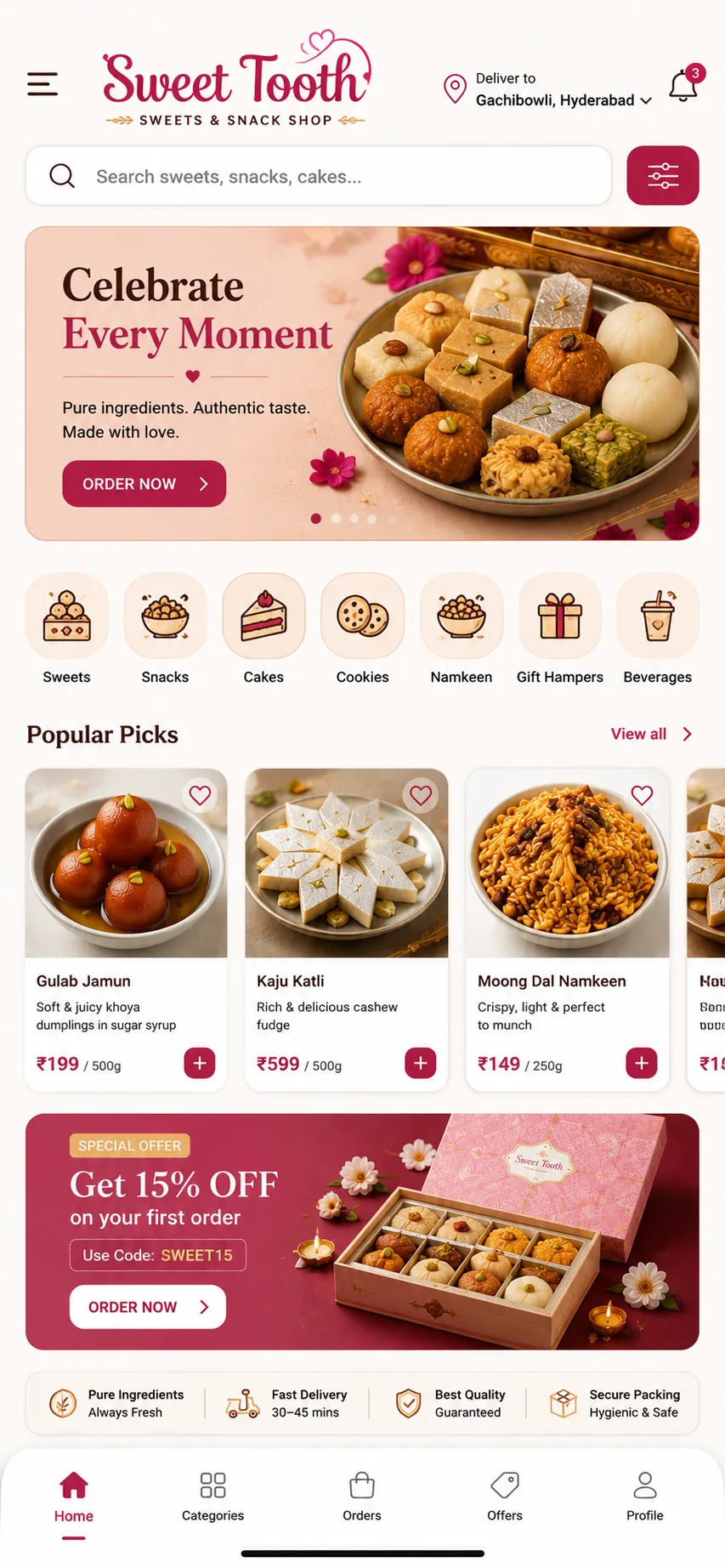 Restaurant customer ordering app for a sweets brand