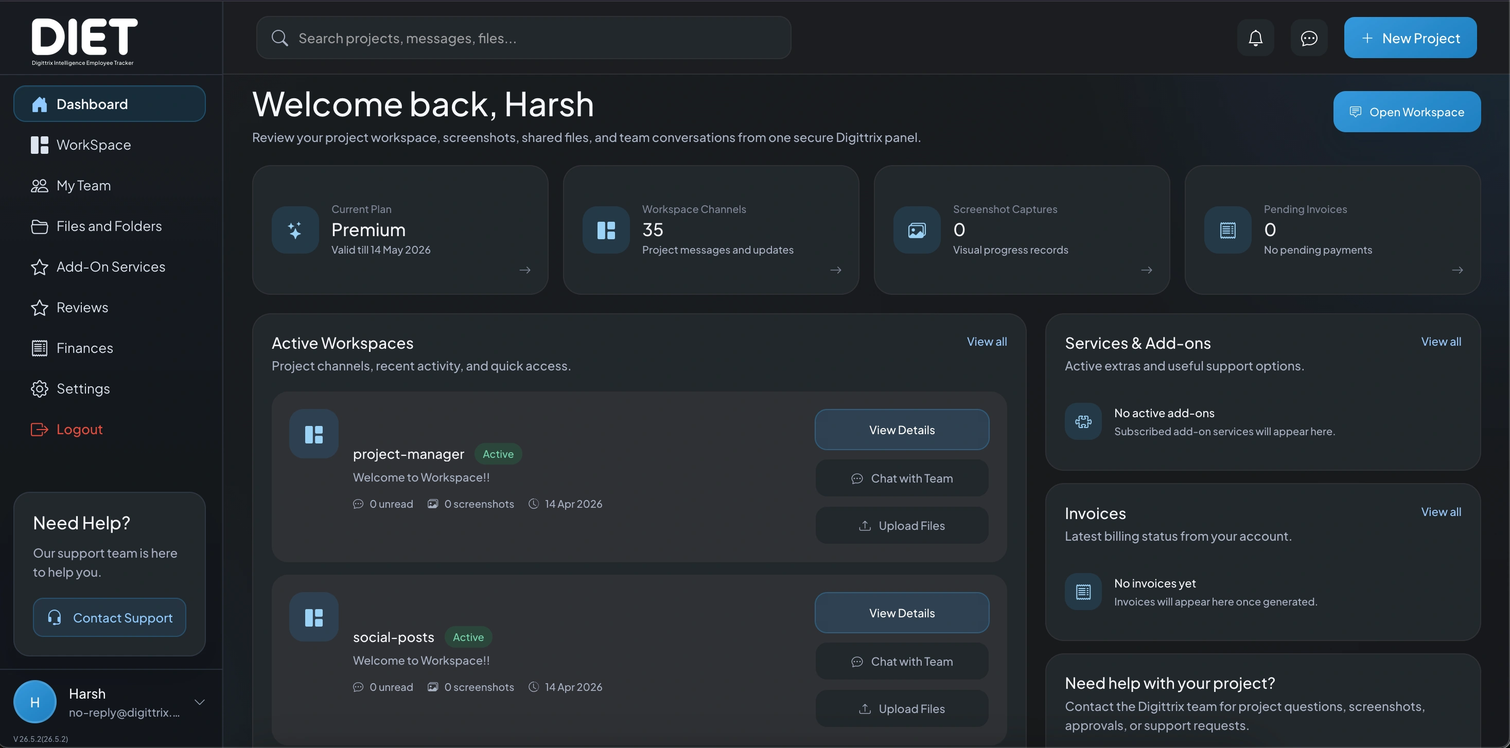 Digittrix client dashboard for SEO, website updates and support tracking