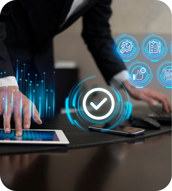 CRM System illustration showing dashboard and various integrations